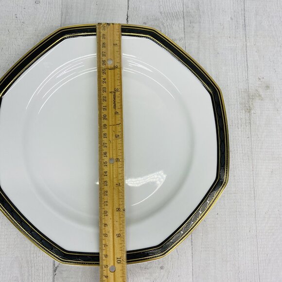 Christopher Stuart BLACK DRESS Y009 China Octagonal Gold Trim Dinner Plate Set 3 - Picture 8 of 14